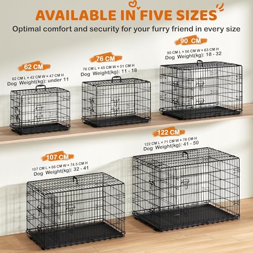 Yaheetech 30inch Double Door Dog Crate w/Divider, Collapsible Metal Kennel | Heavy-duty Sturdy Metal Frame, Easy Assemble, Fold Up for Travel, Removable Tray, Ideal for Puppies, Small to Medium Dogs - size: 30" L