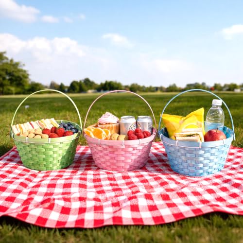 3 Pcs Large Woven Picnic Basket Bamboo Chip Woven Basket Summer Party Favor for Wedding Baby Shower Birthday Fruit Flower Decorative Storage Basket