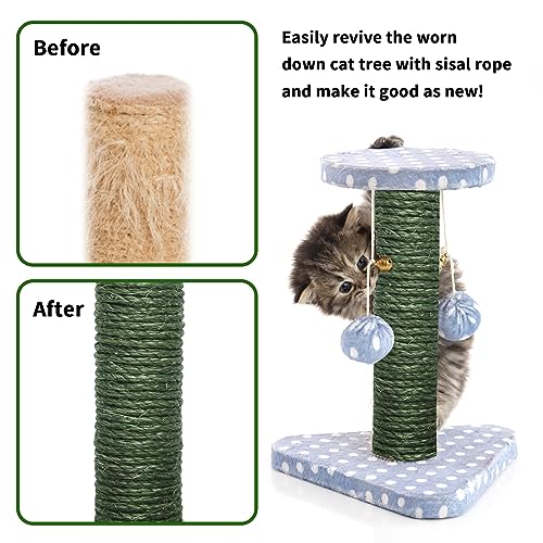 Green Sisal Rope, 1/4 Inch, 32-Feet, for Cat Scratching Post, DIY Hemp Twine, 6mm, 10m - color: Green, size: 1/4 inch by 32 feet