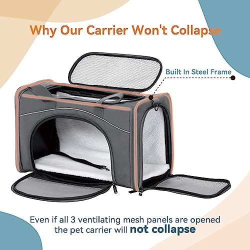 ‌Petsfit Airline Approved Pet Carrier for Small Dogs & Cats, 19x9x12 TSA Approved Carrier, with Removable Dual-Sided Padding (2-Way Placement) - Fits Under Most Airplane Seats, Escape Proof (Grey) - color: Grey, size: 19.0"L x 9.5"W x 12.0"H