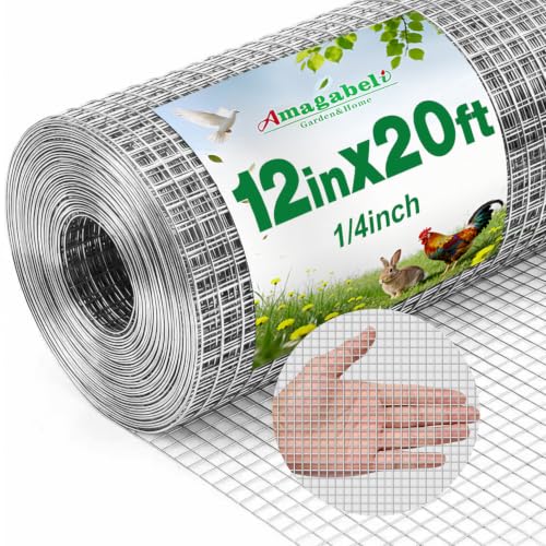 Amagabeli Hardware Cloth 1/4 inch 12 in x 20 ft Galvanized After Welding 23 Gauge Square Chicken Wire Fence Mesh Roll Garden Plant Supports Poultry Netting Cage Snake Rabbit Gopher DIY Craft - size: 1/4" 12"x20'