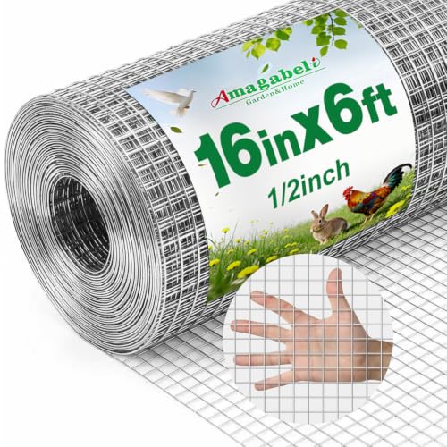 Amagabeli Ture 19 Gauge Hardware Cloth Chicken Wire Fencing 1/2 inch 16 in x 6 ft Double Galvanized Premium Heavy Duty Welded Wire for Chicken Coop Animal Cage Garden Fence Pet Screen - size: 1/2" 16"x6'