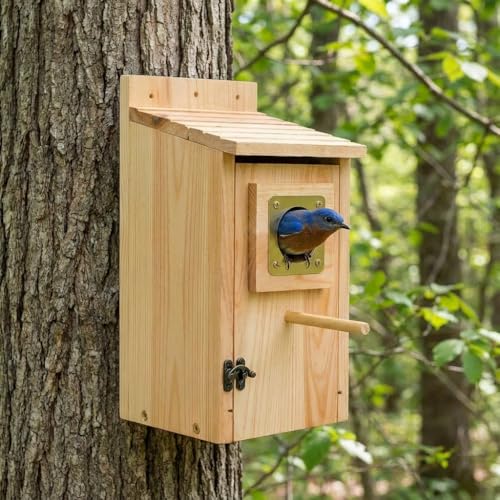 Bird Houses for Outside Clearance with Copper Guard, Pine Bird House Outdoor, Bluebird Finch Swallow Wren Chickadee No Assembly Required, 2 Packs