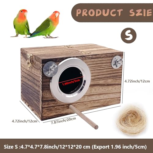 kathson Parakeet Nesting Box,Wooden Budgie Breeding Mating Boxes,Parrots Nest House Hut for Cage,Bird Nesting Box for Lovebirds,Canary,Finch and Small Medium Birds, S - size: S: 7.87*4.72*4.72inch