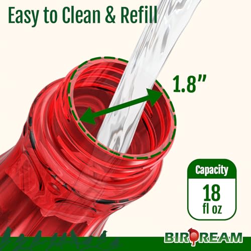 Birdream Glass Hummingbird Feeders, 18oz Large Capacity, Red | 5 Feeding Ports, Built-in Ant Moat, For Outdoors Hanging, Decorative for Garden Patio Backyard - color: Red