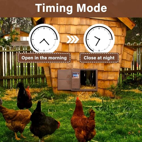 Programmable Chicken Automatic Door with Timer and LCD Display Double Power Supply(USB Charging/Battery Holder) Chicken Coop Door Anti-Pinch Protection for Poultry Coffee