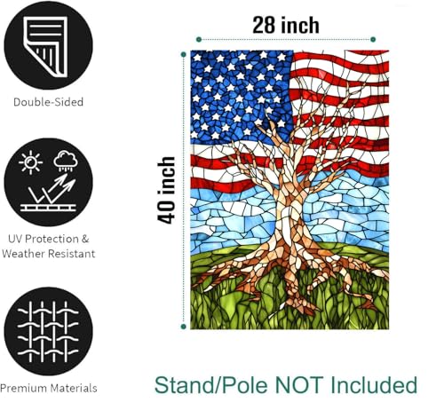 Patriotic American House Flag 28 x 40 Double Sided for Outside Large Stained Glass Tree Life Garden Flags 250 Anniversary USA 4th of July Independence Memorial Day Decora - color: july-tree
