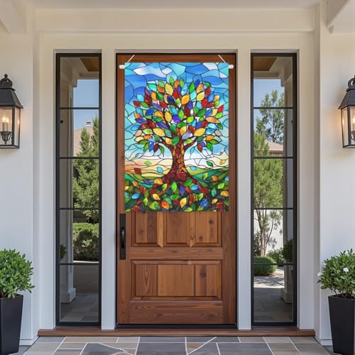 Stained Glass Tree Life House Flag 28 x 40 Double Sided for Outside Large Seasonal Garden Flags Spring Summer Fall Banner Outdoor Lawn Decoration - color: glasstree