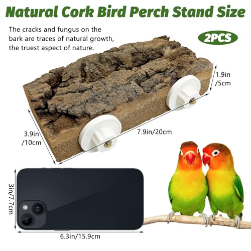 kathson 2Pcs Natural Cork Bird Perch Stand Platform Small Birds Thicken Wooden Rectangle Stand Perch Parakeet Chewing Toy Cage Accessories for Lovebirds Cockatiels Conures(Double Screw, 1.9 in Thick) - color: Side view style 2PCS, size: 3.9 x 7.9 x 1.9 in