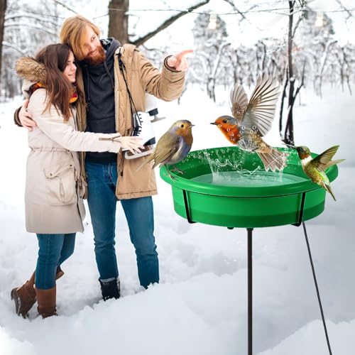 HRAYLTOP Standing Heated Bird Bath for Outdoors for Winter, 75W Heated Bird Baths with Detachable Power Cord,Thermostatic Control Available All Seasons for Garden Yard Patio Lawn（Green）