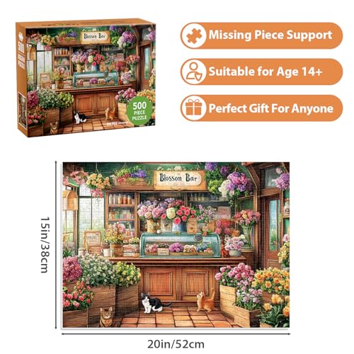 Puzzles for Adults 500 Pieces, Beautiful Flower Store Puzzle for Adults 500 Pieces, Cat Jigsaw Puzzles for Seniors, Perfect for Game Nights Giving Puzzle, 20.5x15 in - style: Beautiful Flower Store