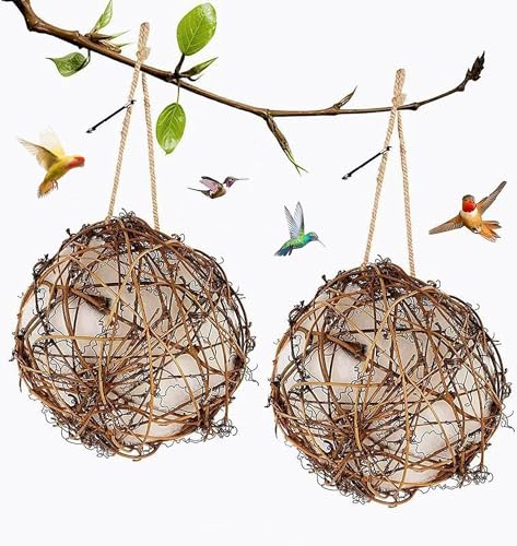 Toddmomy 2Pcs Bird Nest Material Balls Hanging Bird Nesting Material for Outdoor Wild Birds Hummingbird Nesting House for Outside 3.14In Garden Watching