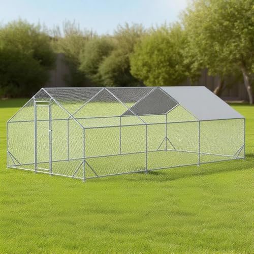 Garvee Large Metal Chicken Coop,Walk-in Poultry Cage,Outdoor Hen Run House with Waterproof and Anti-Ultraviolet Cover Rabbits Habitat Cage for Outdoor | Large poultry habitat, weatherproof cover, suitable for hens, rabbits and small farm animals - size: 1