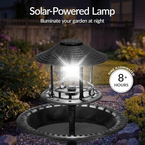 Best Choice Products Solar Outdoor Bird Bath Vintage Resin Pedestal Fountain Decoration for Yard, Garden w/Planter Base, Feeder, Decorative Bird Cage, Fillable Stand - Black - color: Black