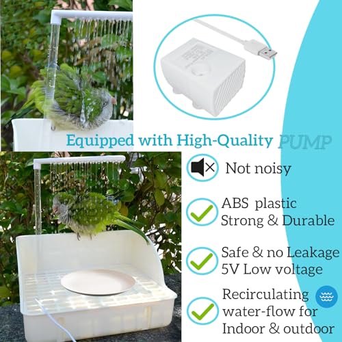 Electric Large Bird Bathtub,Parrots Bath Shower with USB Pump, Birdbath Bowl Waterfall Bird Bath for Garden,Birdcage,Indoor,Outside -Perfect for Parakeet/Cockatoo/Cockatiel/ Lovebird/Budgie (Green) - color: Green