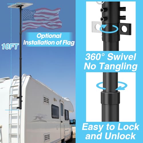 RV Flag Pole Kit 10 FT Telescoping, Starlink Gen 3 Standard Mount | Adjustable Heavy Duty Aluminum Flagpole, 2-In-1 RV Ladder Holder Kit, Supports Two Flag and Starlink Gen 3 Standard, Portable - size: Mount+telescoping flag pole+Starlink