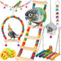 YIXUND Bird Toys for Parakeets, Parrots, Conures, Cockatiels, Love Birds, Finches, Mynah, Budgerigar - 9Pcs Wooden Ladder Bridge, Swing, Hammock, Cage Accessories