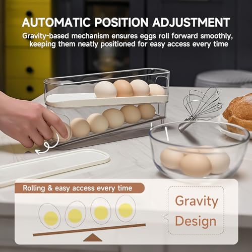 Rolling Egg Holder for Fridge, Egg Dispenser for Refrigerator, Automatic Rolling Storage Container for Countertop, Kitchen & Outdoor Use (3.35"x5.59"x11.92") 1 Pack - color: Cream white