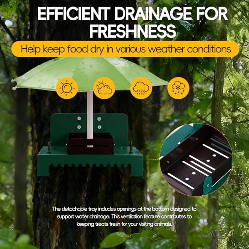 Heavy Duty Metal Squirrel Feeder Picnic Table with Umbrella - Rustproof Corn Cob Holder & Chipmunk Feeder for Tree/Fence, Funny Gift for Squirrel Lovers. (Green) - color: GREEN