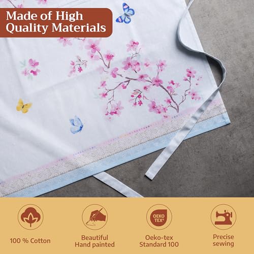 Maison d' Hermine Aprons for women with Pocket 100% Cotton (27.50"x31.50") | Adjustable Neck Strap & long ties Apron Men Chef Wedding Cooking Gardening Server Maid - color: 053 - Blossoms in Spring