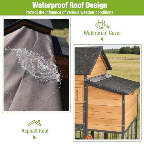 Large Chicken Coop with Run for 6-8 Chickens, All-Around Iron Frame Chicken Tractor with Wheels, Wooden Hen House Poultry Cage with Nesting Boxes and Metal Tray - size: 85.6"L x 40.6"W x 48.2"H
