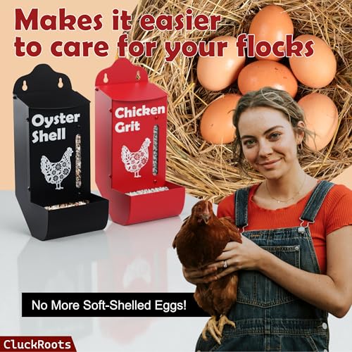 Chicken Coop Accessories Oyster Shell Feeder & Chicken Grit Feeder Set, No-Waste All‑Weather Thick‑Wall Design, Lift-Off Wall-Mounted Gravity Dispenser w/Rain Lid, Chickens Gifts for Chickens Lovers - color: Combo-Black/Red