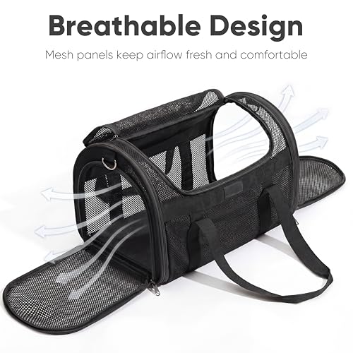 FUKUMARU Cat Carrier Soft, Ultra Lightweight Airline Approved Dog Carrier | Kitten Carrier with Anti-Scratch Mesh, Breathable Small Dog Carrier Bag, Collapsible Pet Carrier for Cats Under 15 lb, Black - color: Black