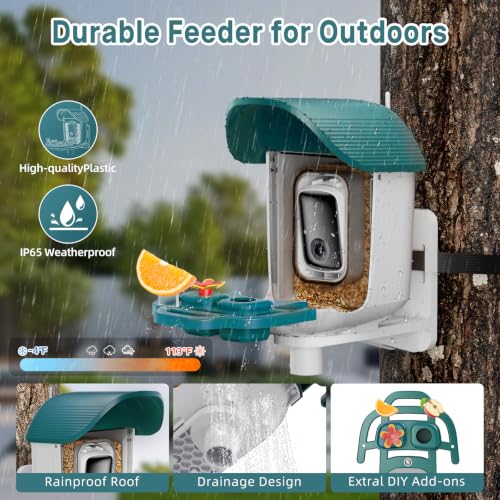 Bird Feeder with Camera Solar Powered, 2K HD Birds Feeder Camera for Outdoors, Instant Motion Detection & Alerts, AI Smart Identify Birds Species, Gifts for Mom Dad and Bird-Lovers(Cyan-Blue) - color: Cyan-Blue