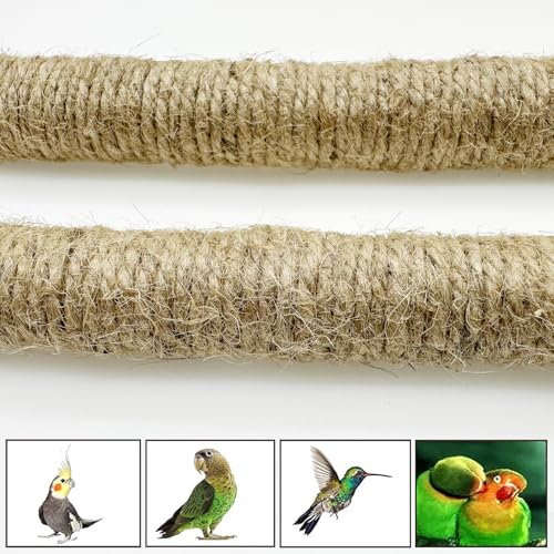 6 PCS Bird Perch Stand Natural Wood Standing & Hanging with Rope, Bird Cage Accessories for Small Parrots