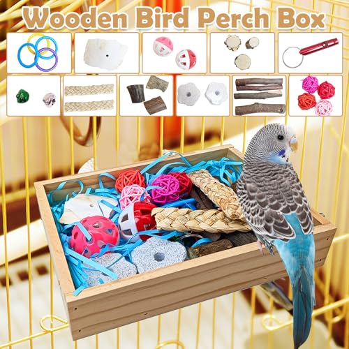 BNOSDM Bird Foraging Toys Box Colorful Parrot Foraging and Shredding Toy Boxes Natural Bird Toy Wooden Birds Chewing Toys for Parakeet, Conure, Cockatiel, Budgies, Lovebirds (Small) - size: 7.87x 5.9x 1.57in