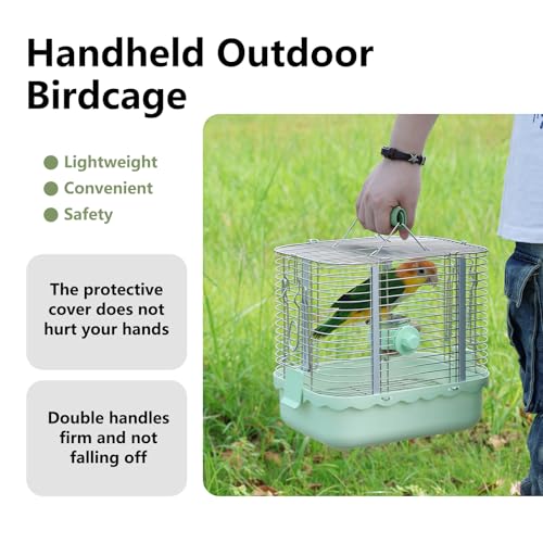 Bird Carrier Travel Cage, Durable Portable Stainless Steel Birdcage with Bird Perch & Feeding Bowl for Parrots Canaries Budgies Lovebirds Conures Cockatiels (Small Light Green) - size: Small light green
