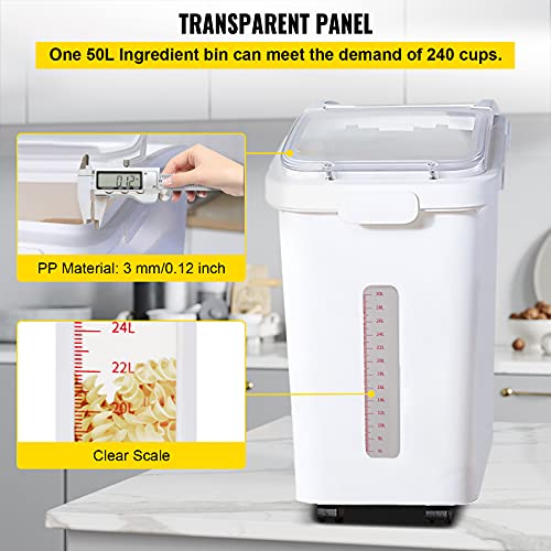 VEVOR Ingredient Storage Bin, 11.4 Gallon Capacity Shelf Ingredient Bin, 280 Cup Flour Bins on Wheels Commercial Prosave Shelf-storage Ingredient Bin with Lid and Scoop Rice Bin for Kitchen White - size: 11.4 Gallon