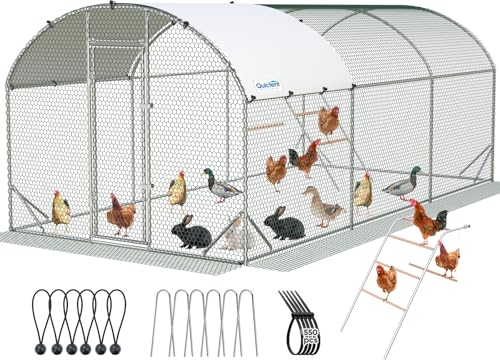 Quictent Essential Series 18x9ft Metal Chicken Coop Run w/Climbing Ladder | Walk-in Outdoor Poultry Cage with PVC Coated Chicken Wire, Hen Duck Rabbit Farm House, Waterproof Anti-UV Cover - size: 18x9ft