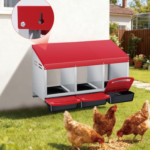 Chicken Nesting Box 3-Compartment Roll-Out with Pull-Out Trays, Egg Nesting Boxes for Hens, Chicken Coop Laying Box,Easy Wall Mounting with Metal Legs - color: Nesting Box Pads, size: 3 holes