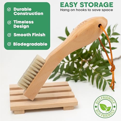 Laundry Brush Stain Remover Scrubber with Soft White Boar Bristles for Delicate Baby Clothes, Compact Design, Pre-Treat Clothing, Shoes and Fabrics - size: 1 Pack - White