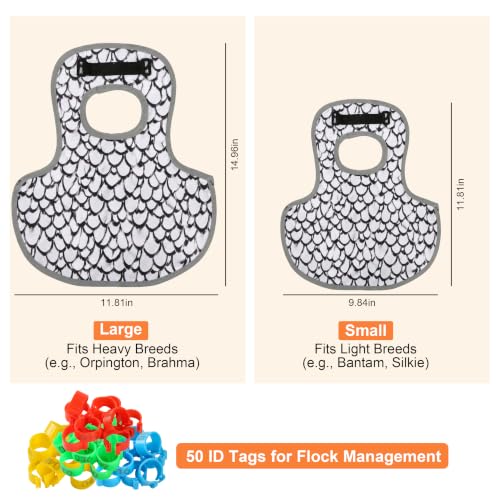 4pcs Chicken Saddles for Hens in Two Sizes, with 50 Sets of Chicken Foot Markers. Reusable Hen Mating Saddle Adjustable Hen Protection Device for Hens of Different Sizes (Black White) - color: Black White