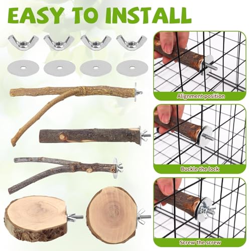 12 Pcs Natural Wood Bird Perch Stand & Platform Set for Cages | Ideal for Small/Medium Birds (Budgies, Conures) | Bark Textures for Foot Health | Tool-Free Wing-Nut | Safe Chewing - size: Deluxe Playground Set - 12PCS