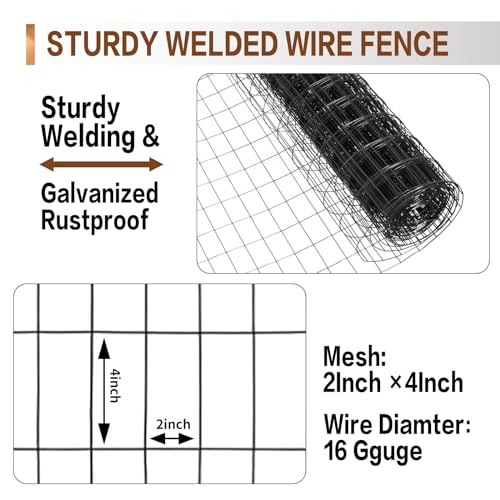 Tongmo 2 ft x 100 ft Black PVC Coated Welded Wire Fence, 16GA Garden Chicken Wire Fence Roll, Mesh Size 2" x 4" Hardware Cloth, Ideal for Yard Protection and Poultry Netting - color: Black, size: 2ft*100ft