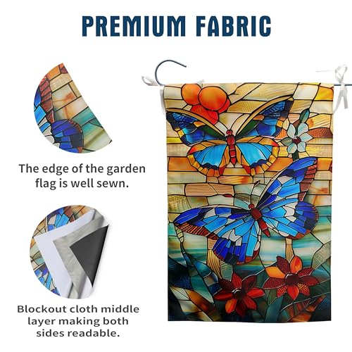 Stained Glass Butterfly Garden Flag Spring Summer House Flag Fall Floral Decorative Yard Flags for Outside 28x40 Double Sided Large Seasonal Lawn Flags Rustic Outdoor Decor - color: glassbutterfly
