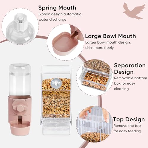 lemtrflo No Mess Bird Feeder Water Dispenser Set, Bird Feeder for Cage | Cage Accessories for Parrot, Finches, Budgies and Canaries - color: pink