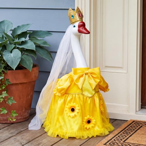 Porch Goose Statue with Princess Outfits - Cute Resin Goose Figurine with Yellow Princess Dress and Crown, Waterproof Weather Resistant Garden Decor for Patio Lawn Room, Gift for Women Goose Lovers - color: Yellow Princess Set