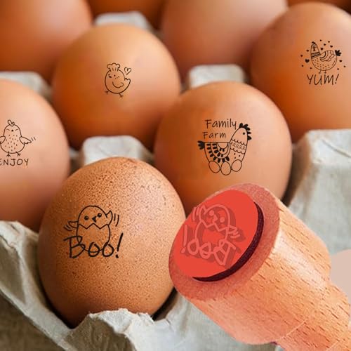 AHANDMAKER 5 Styles Fresh Egg Stamp Mini Cute Chick Stamp Wooden Egg Stamps Decorative Label Stamps for Egg Famers and Owners, Farm Supplies Card Making Planner Decal(No Ink Include) - style: Chicken