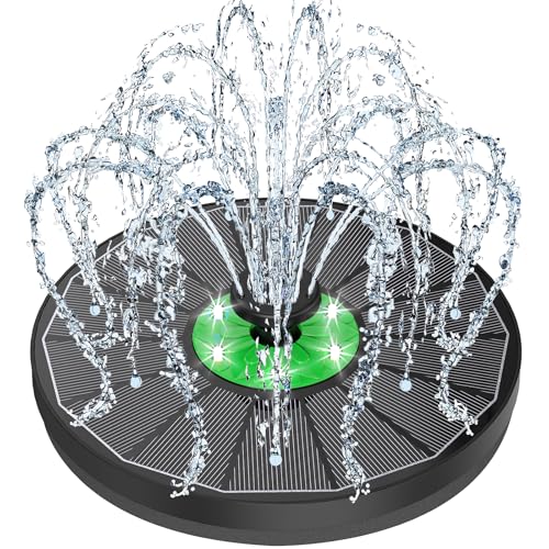 Yzert Glass Solar Fountain Floating 3.5W 2200mAh, Colorful LED, Bird Bath | Solar Water Fountain Pump Green Flower, 4 Fixers & 7 Nozzles for Garden, Outdoor, Pond, Pool - color: Black Panel White Lights
