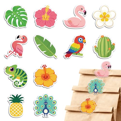 MAYJOYDIY 24Pcs 12 Styles Tropical Plant Flower Animal Acrylic Chip Clips Monstera Leaf Flamingo Bag Sealer Sealing Closures Cute Parrot Cactus Chameleon Bag Clips for Food Storage Airtight Seal Grip - style: Tropical Animal Plant