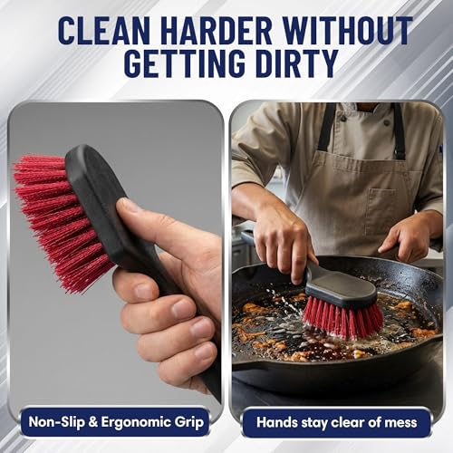 8 Inch Pot & Dish Kitchen Scrub Brush for Heavy-Duty Cleaning – Stiff Bristle Scrubber for Sink, Cast Iron, and Grill Grates - Kitchen Dish Scrubber Brush - 90048 by FryOilSaver Co.