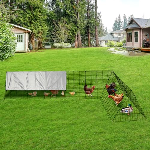 Chicken Runs for Yard with Cover, Chicken Tunnels for Yard, Portable Chicken Coop with Corner Frames, Small Metal Chicken Cage for Ducks, Rabbits