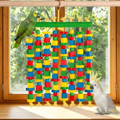 Large Parrot Toy, Natural Wood Bird Toys Bird Chewing Toys for Macaws, African Grey, Cockatoos, Amazon Parrots, Conures, Lovebirds, Budgies - size: Large