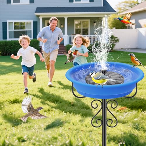 Bird Bath for Outside, 40In Freestanding Birdbaths & Feeder, Blue | Stable Metal Stake, 12" Removable Bowl, Weather-resistant, Easy Clean, Outdoors Garden Patio Yard Lawn - color: Blue