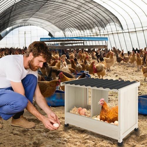 Chicken Nesting Box, 2 Holes Wooden Nesting Box, Hens-Wall Mounted or Floor Use, Chicken Coop Accessorie with PVC Roofing, Preventing Egg Falls, Easy to Assemble, Backyard and Farms - size: 25.6"L x 15.0"W x 16.9"H