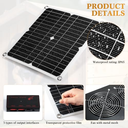 Rossesay 2 Set Solar Panel Fan Kit with 4 Fans 12w USB Weatherproof Solar Exhaust Fan Outdoor Solar Greenhouse Fan Portable Chicken Coop Fan, Metal Shell for Sheds, Attic, Pet Houses, Window Exhaust